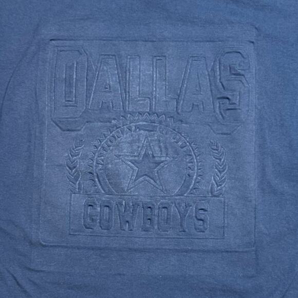 Vintage Cowboys T-Shirt Mens Single Stitch Navy Embossed Graphic 90s Tee Sz L - Picture 3 of 6